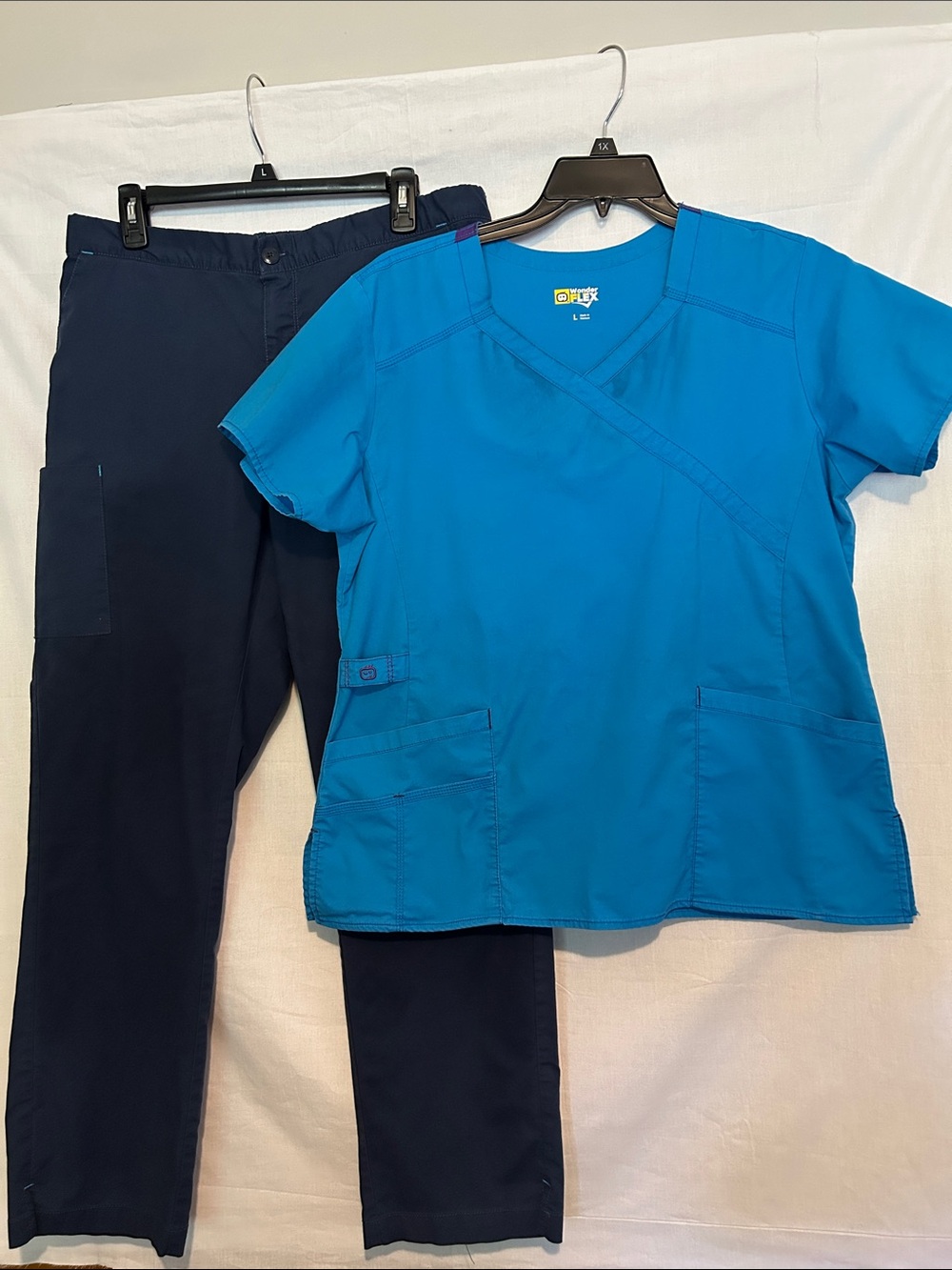 Wink Women's Teal Scrub Top & Navy Pants Set